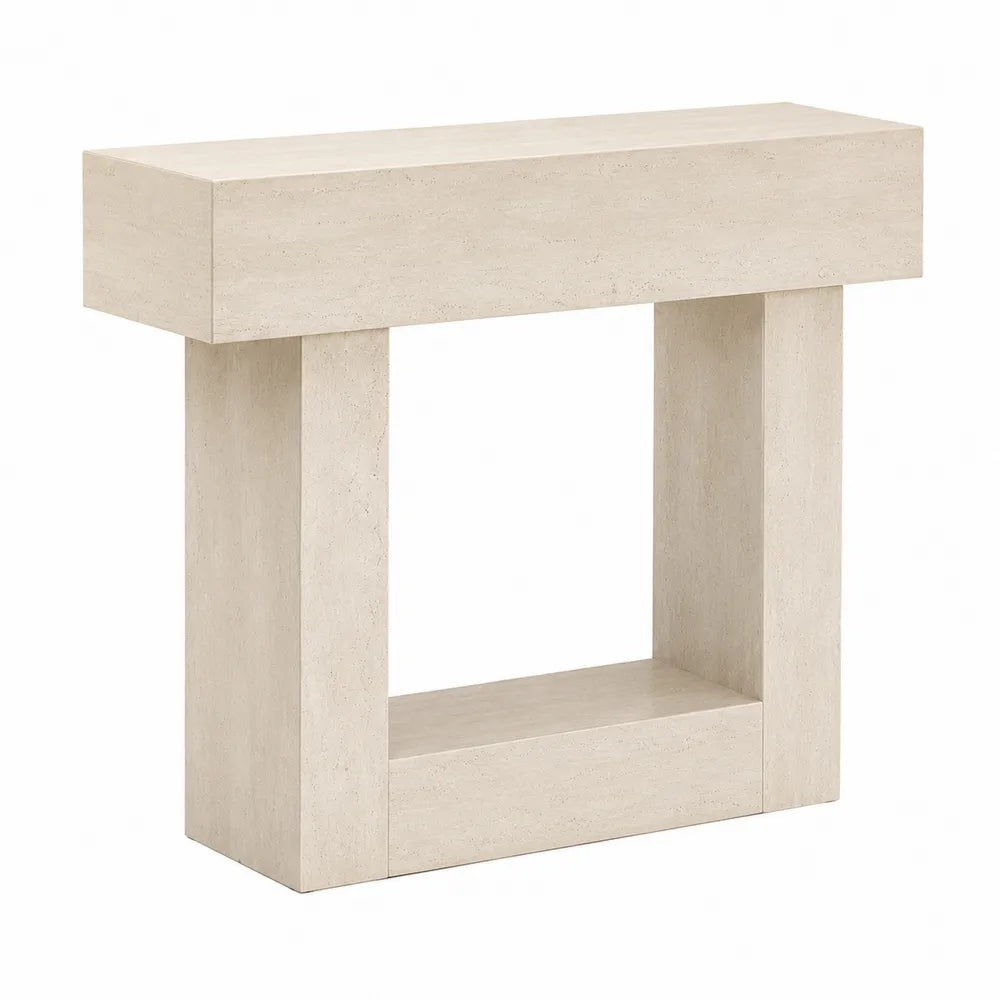Consolle rettangolare in pietra composita beige 120x30x80 cm
