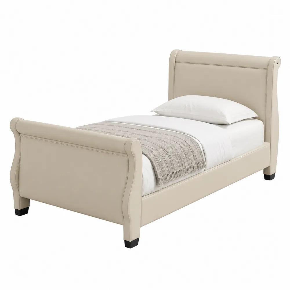 Letto singolo in legno e ecopelle beige 200x100 cm