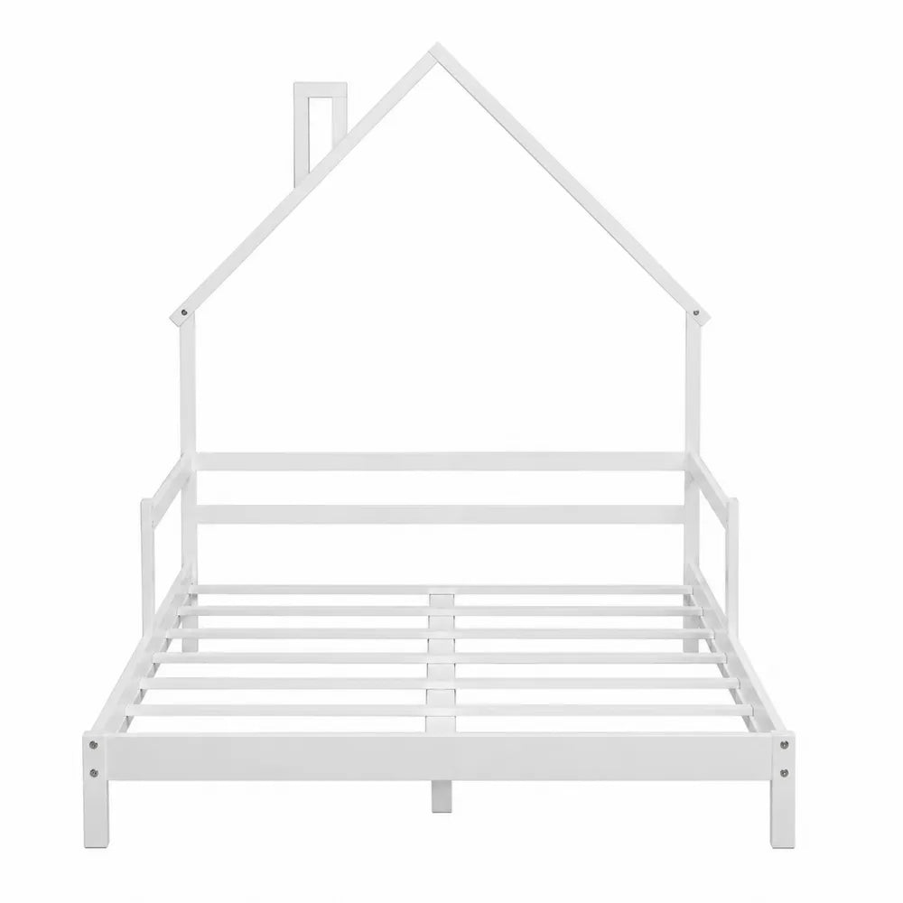Letto singolo in metallo bianco a forma di casa