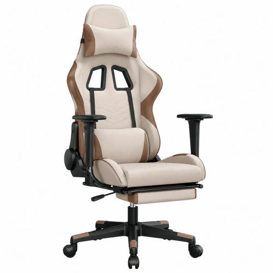Sedia da gaming regolabile in pelle sintetica beige e marrone