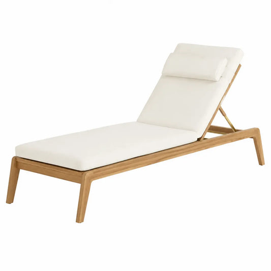 Chaise Longue da Esterno in Legno di Teak e Poliestere Bianco