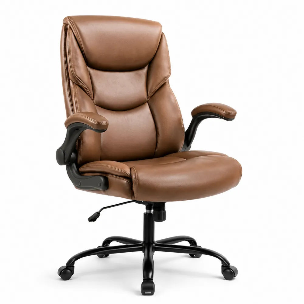 Sedia in pelle marrone con base girevole