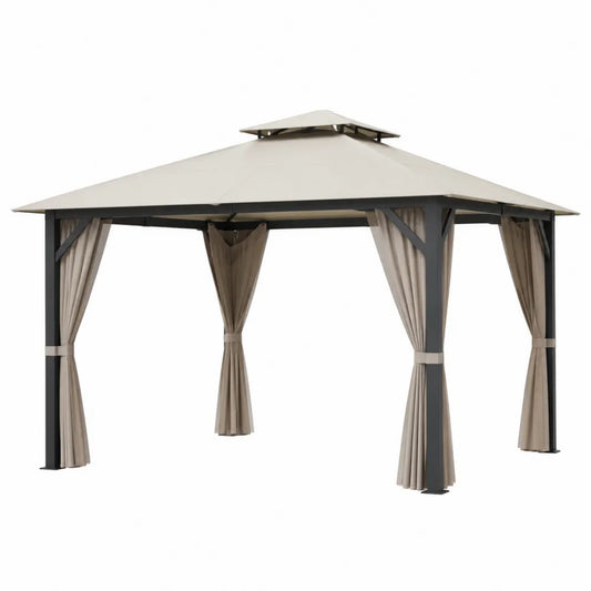 Gazebo da Giardino in Alluminio con Tetto in Poliestere Beige 3x3 m