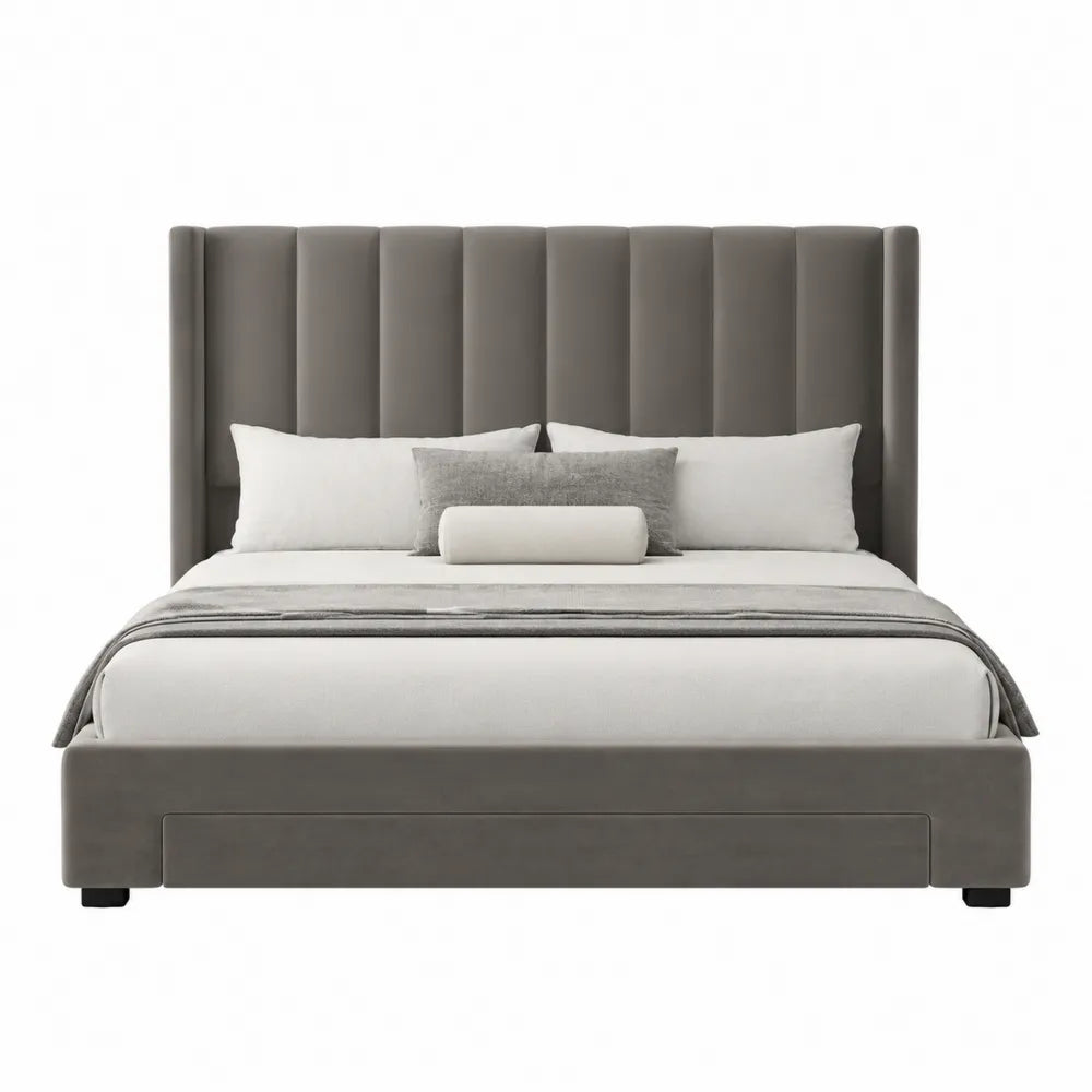Letto matrimoniale in legno e microfibra grigio 200x180 cm