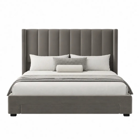 Letto matrimoniale in legno e microfibra grigio 200x180 cm